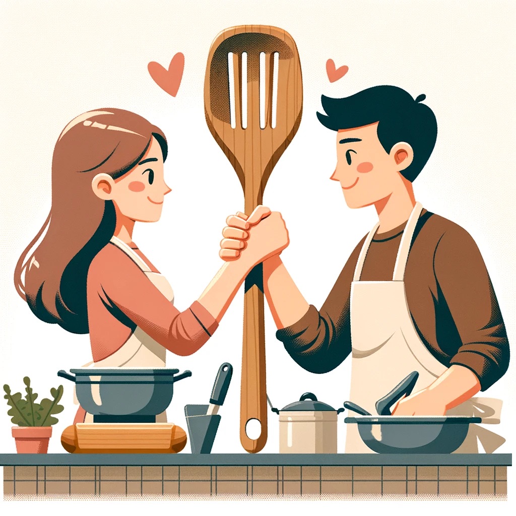 un couple complice dans la cuisine