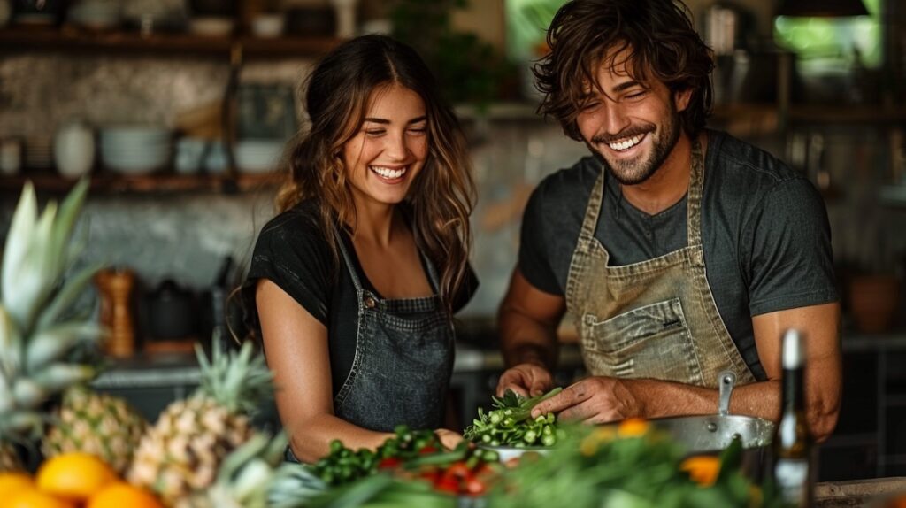 un couple qui cuisine 